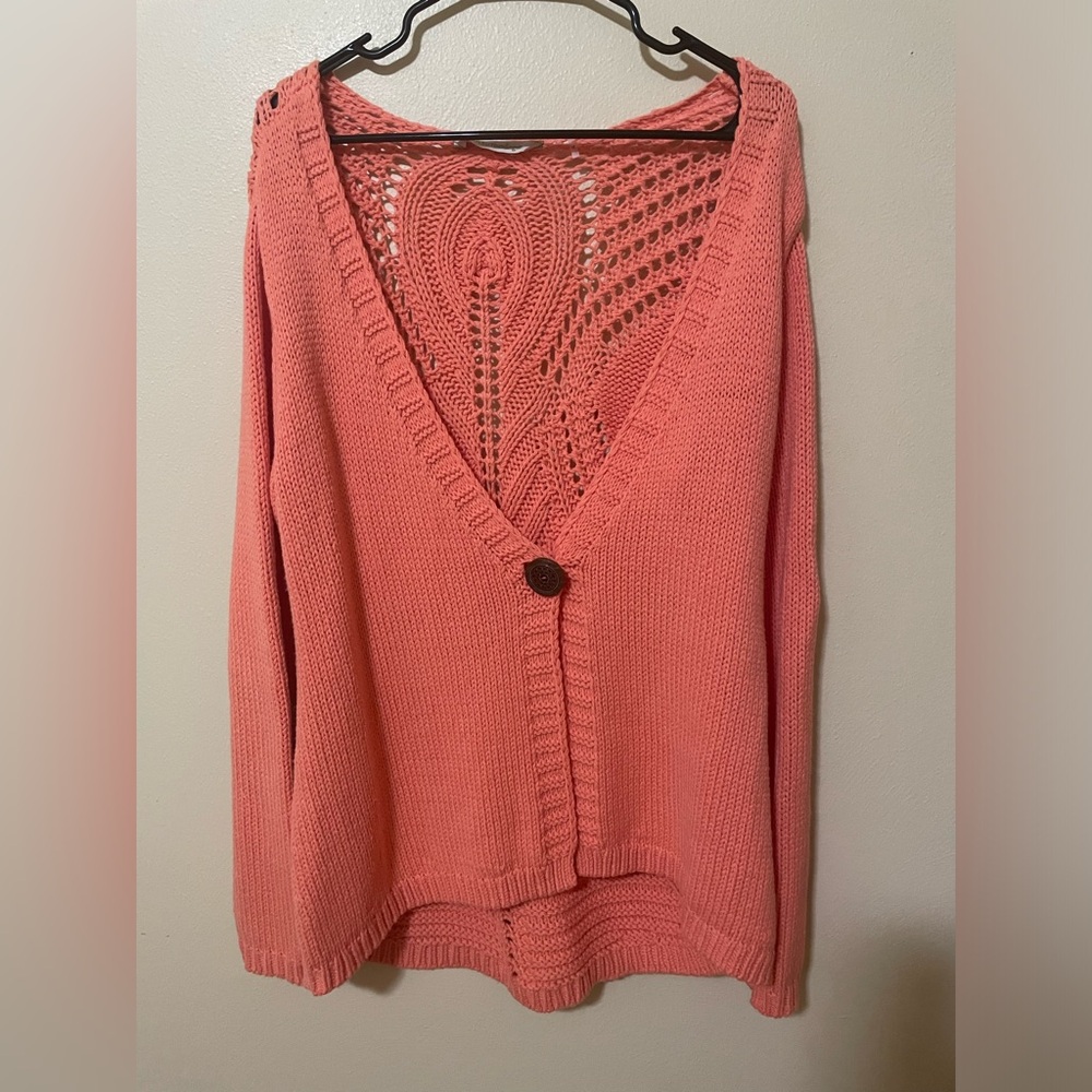 Soft Surroundings Crochet Knit Orange Cardigan